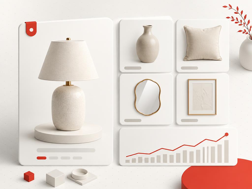 Hero décor product card with a collection grid and a product velocity chart