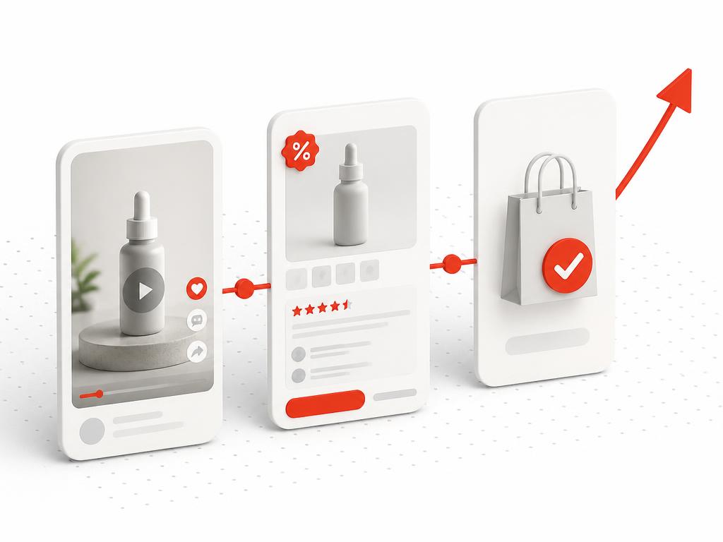 Product content, product detail and first purchase connected by a red conversion path