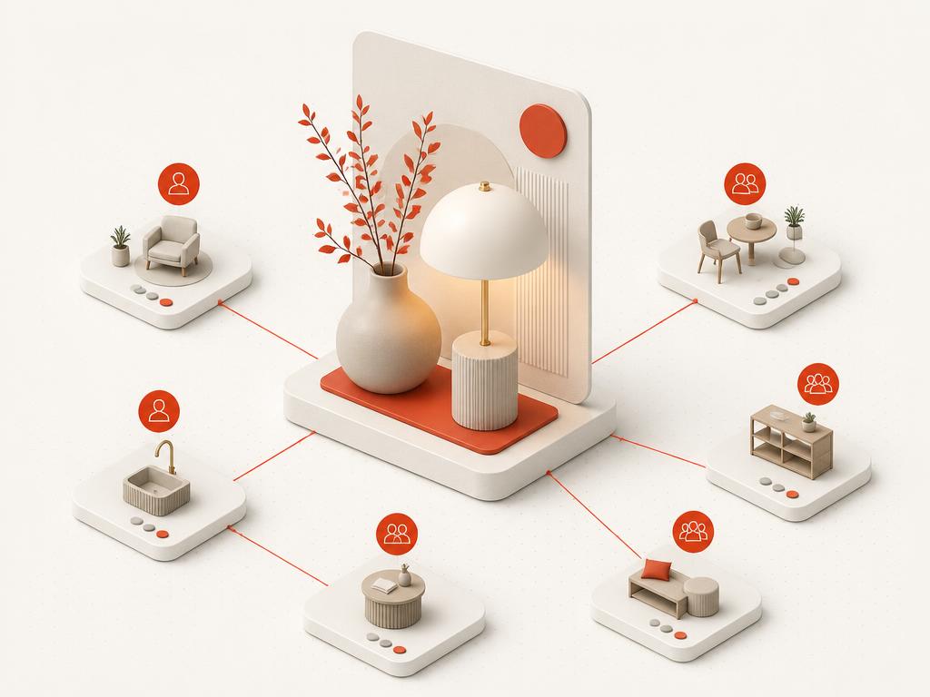 Editorial décor product vignette expanding into qualified audience discovery tiles
