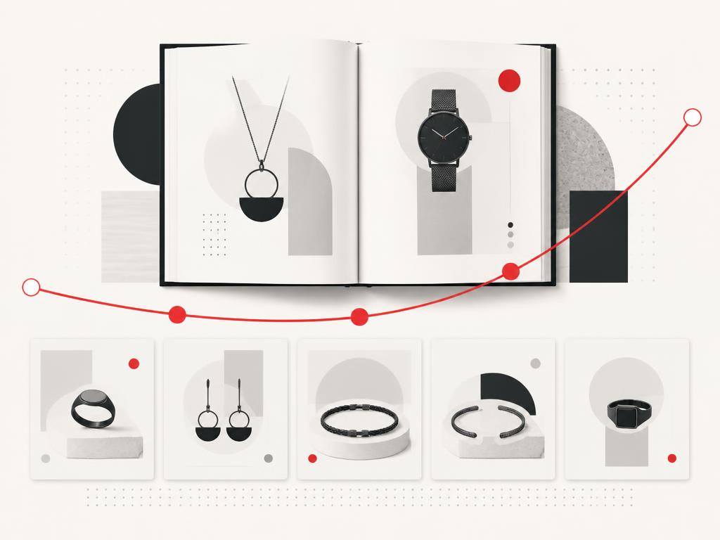 Collection lookbook spread with new arrival product tiles and a launch anticipation arc
