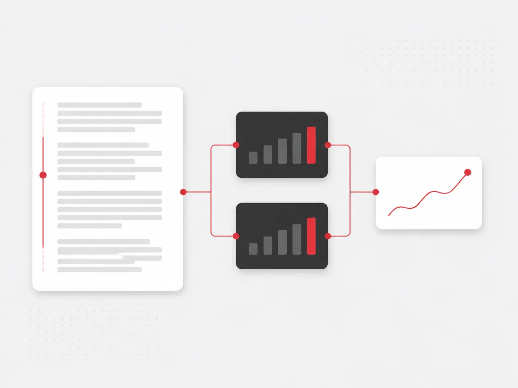 Article read-depth indicator connected to placement performance tiles and a rising revenue signal