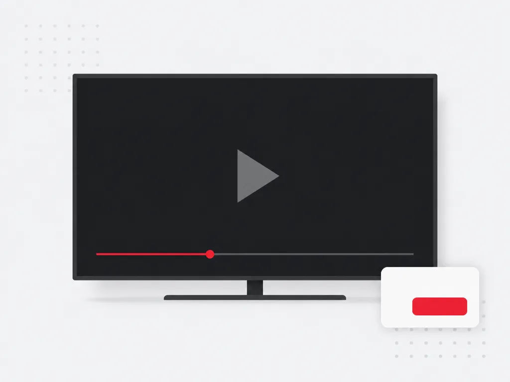 Widescreen TV showing a dark full-screen video ad with a red playback progress bar