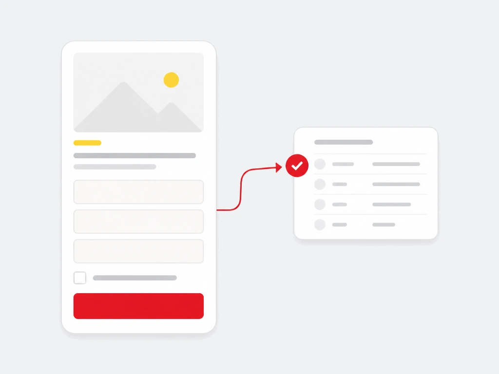 Vertical mobile lead form with input fields and a red submit button linked to a CRM record card